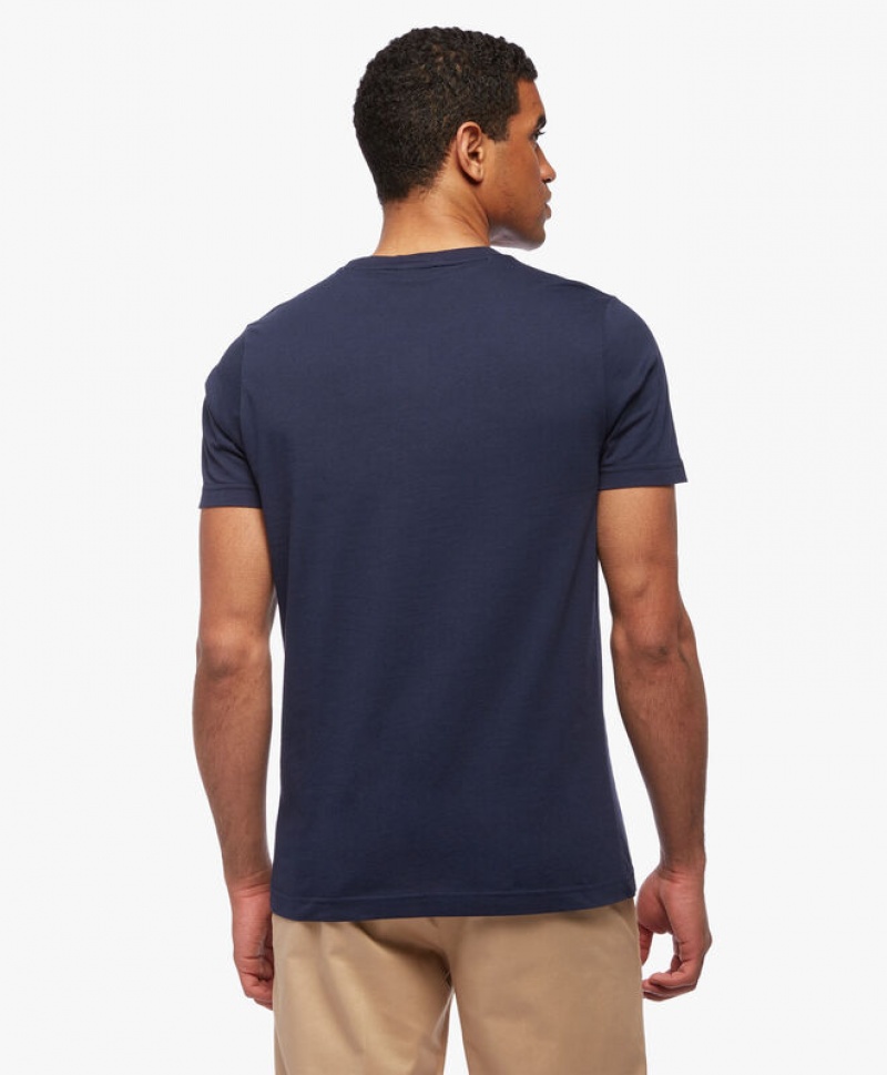 Navy Brooks Brothers Washed Supima Cotton Logo Crewneck Men T-shirts | PXZ-734892