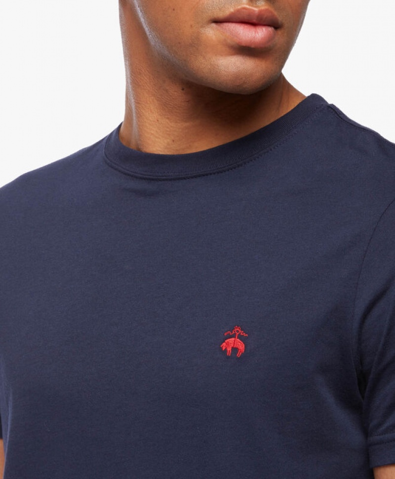 Navy Brooks Brothers Washed Supima Cotton Logo Crewneck Men T-shirts | PXZ-734892