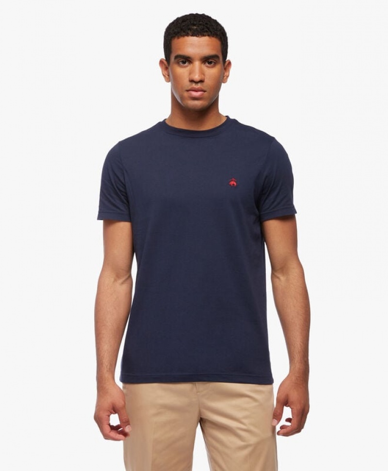 Navy Brooks Brothers Washed Supima Cotton Logo Crewneck Men T-shirts | PXZ-734892