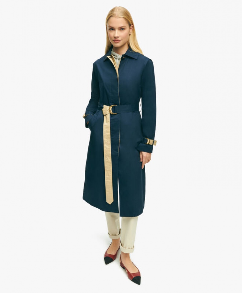 Navy Brooks Brothers Water-Repellent Cotton Trench Women Coats | STA-561247