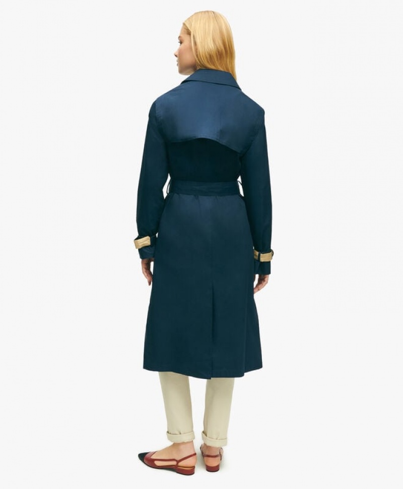 Navy Brooks Brothers Water-Repellent Cotton Trench Women Coats | STA-561247