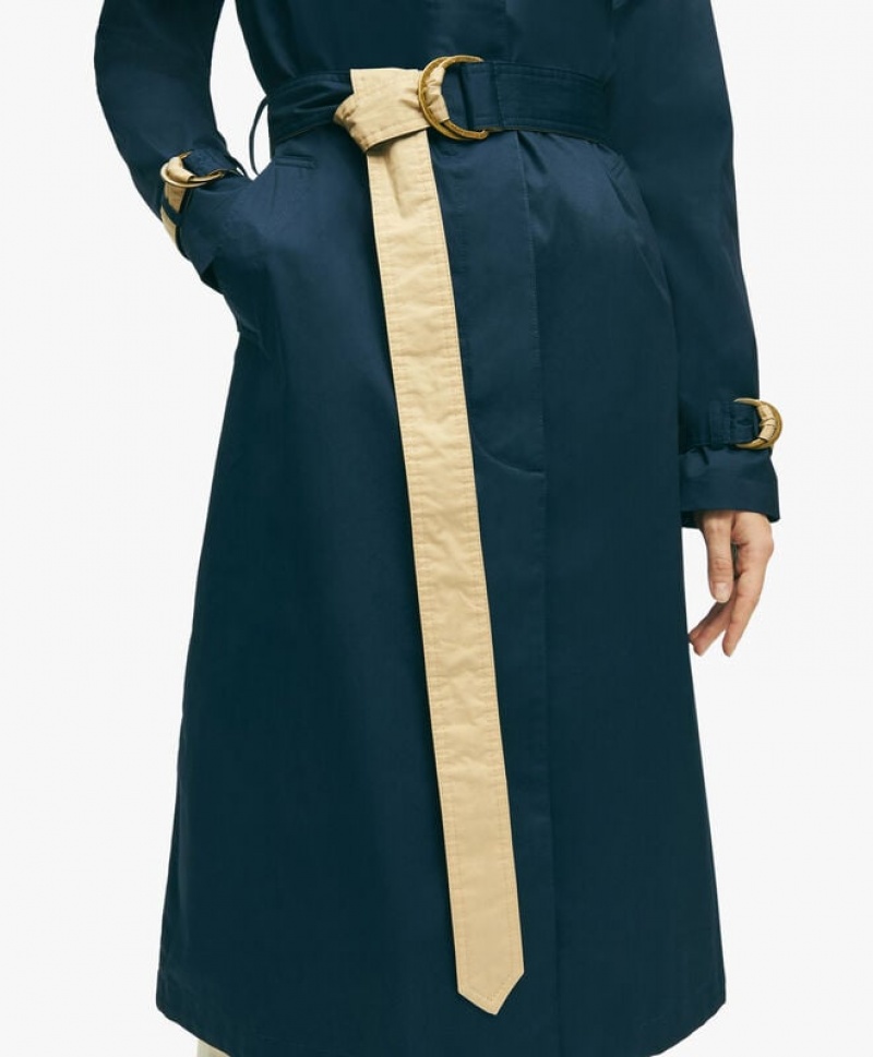 Navy Brooks Brothers Water-Repellent Cotton Trench Women Coats | STA-561247