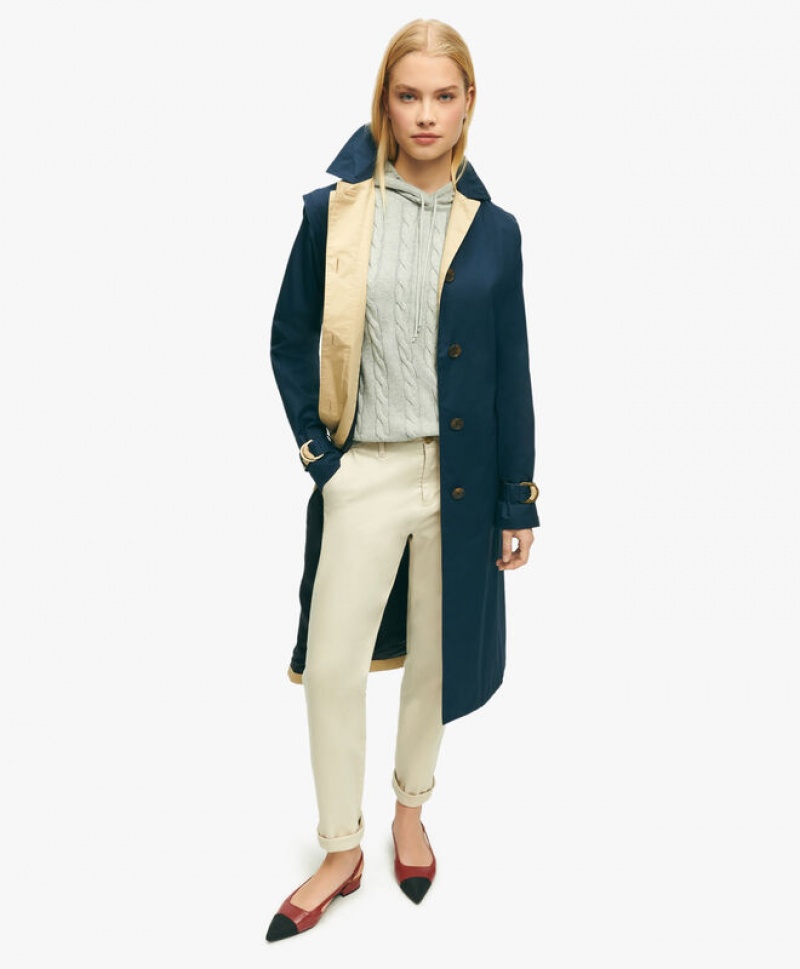 Navy Brooks Brothers Water-Repellent Cotton Trench Women Coats | STA-561247