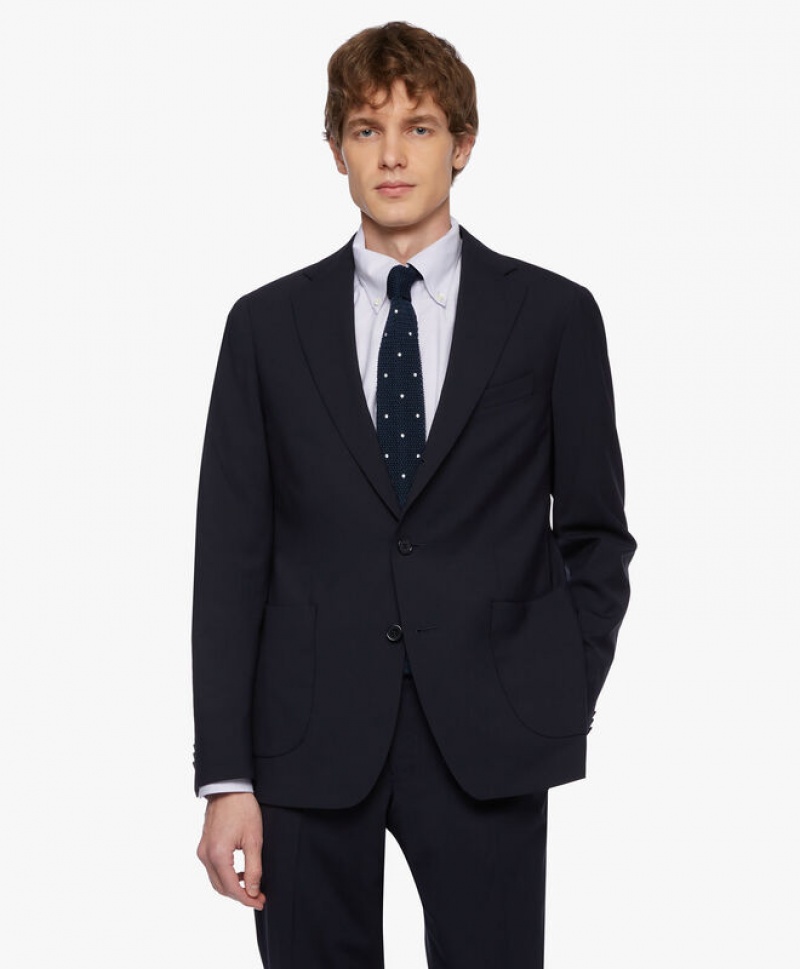 Navy Brooks Brothers Wool-Blend Men Suits | TEG-257943