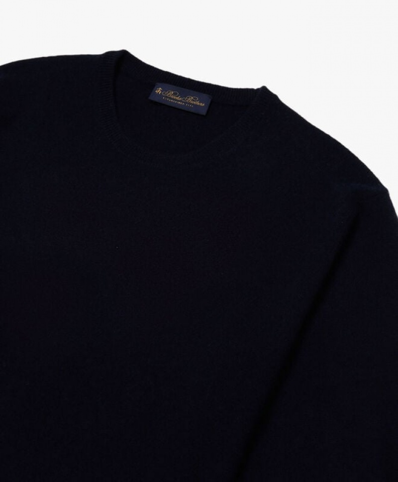 Navy Brooks Brothers Wool and Cashmere Crew-Neck Men Sweaters | CQX-871569