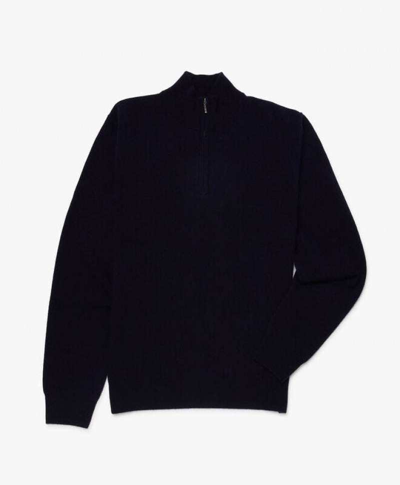 Navy Brooks Brothers Wool and Cashmere Half-Zip Men Sweaters | ORY-074156