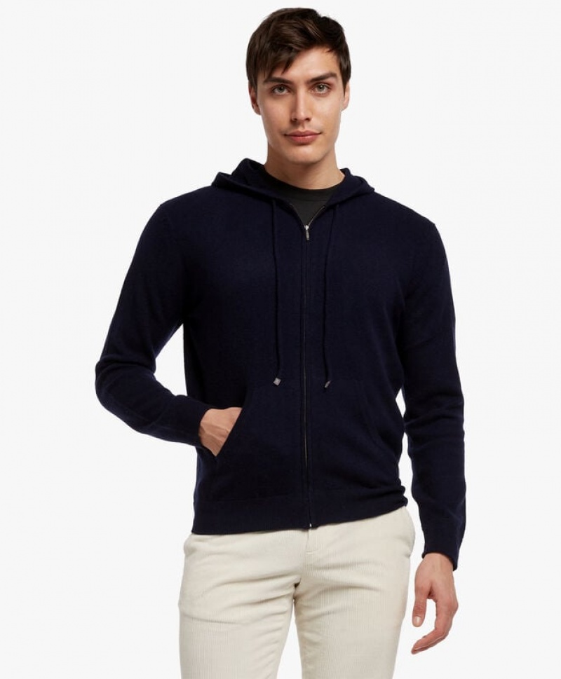 Navy Brooks Brothers Wool and Cashmere Men Hoodie | TQG-432987