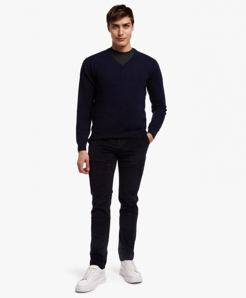 Navy Brooks Brothers Wool and Cashmere V-Neck Men Sweaters | SMT-746028