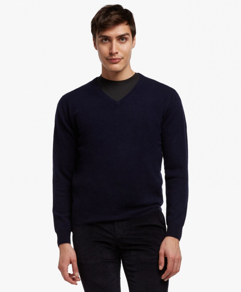 Navy Brooks Brothers Wool and Cashmere V-Neck Men Sweaters | SMT-746028