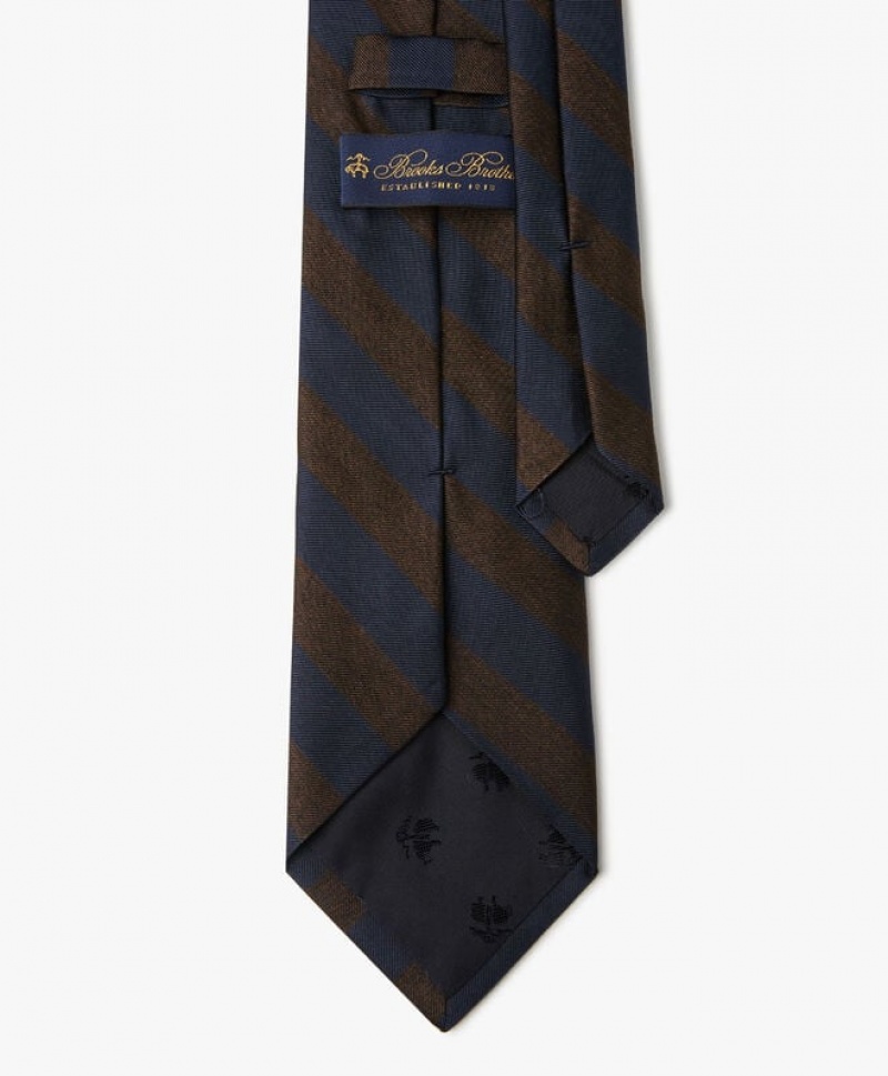 Navy / Brown Brooks Brothers Silk Regimental Men Ties | PFW-475210