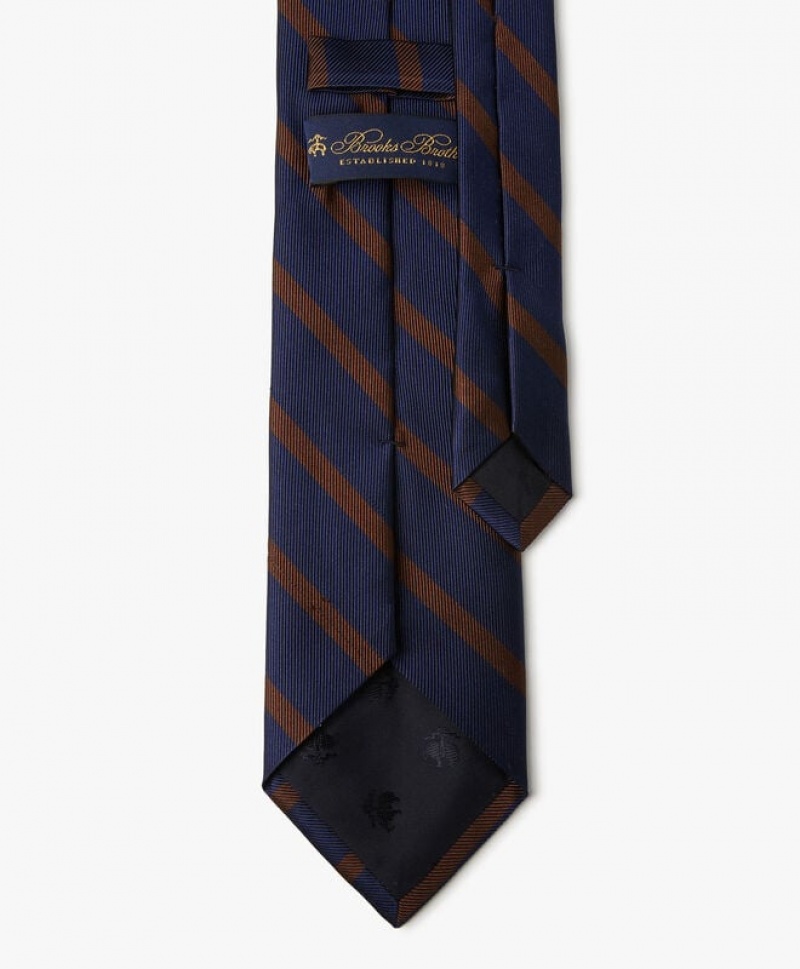 Navy / Brown Brooks Brothers Silk Regimental Men Ties | OAW-293780