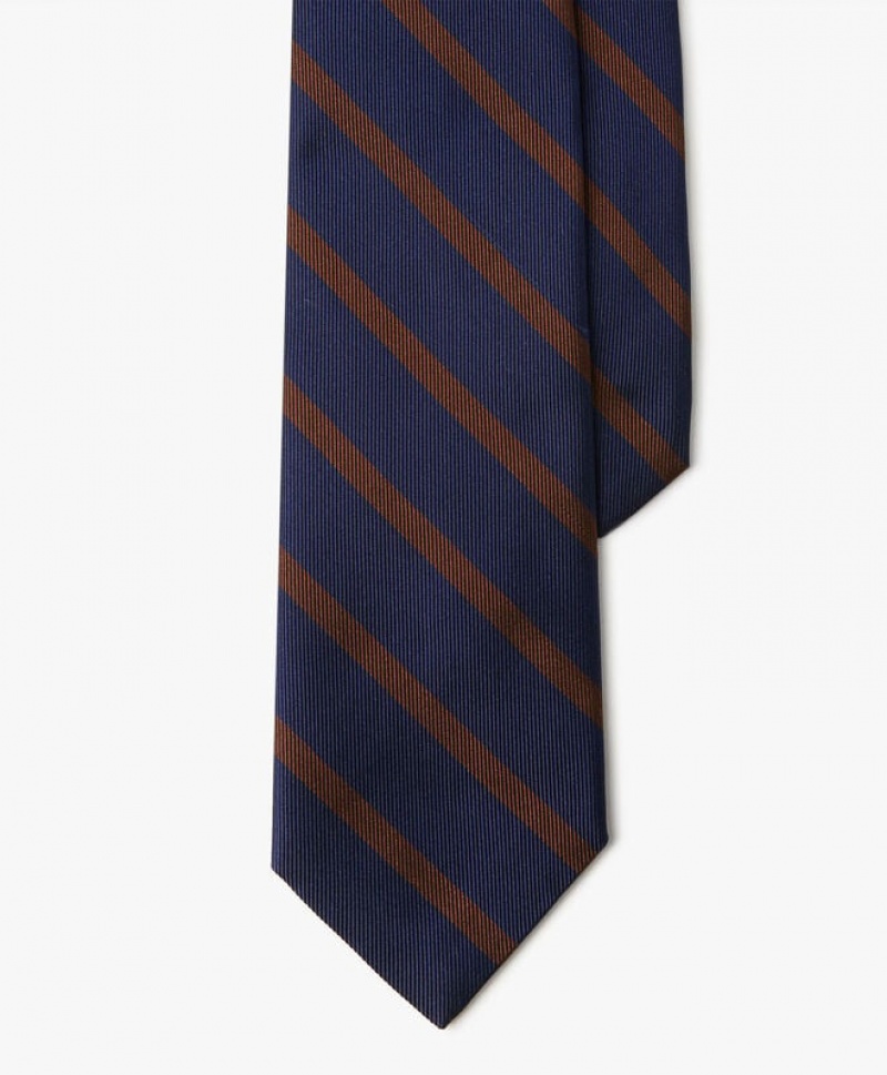 Navy / Brown Brooks Brothers Silk Regimental Men Ties | OAW-293780