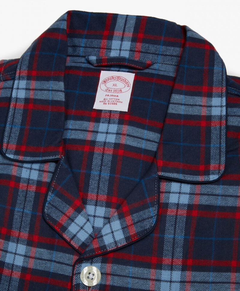 Navy / Red Brooks Brothers Plaid Flannel Open Men Nightwear | SJA-208375