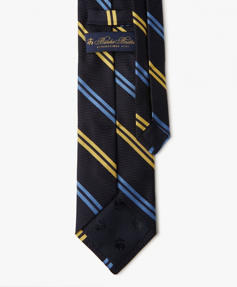 Navy / Yellow Brooks Brothers Silk Regimental Men Ties | IWB-138279