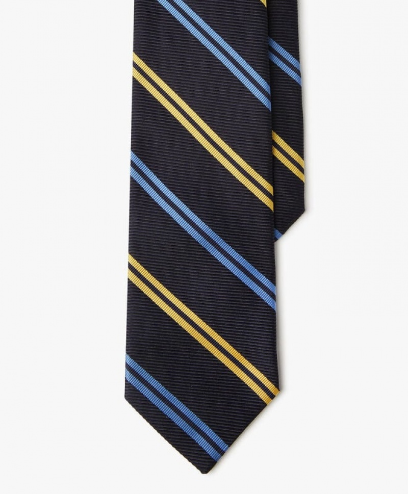 Navy / Yellow Brooks Brothers Silk Regimental Men Ties | IWB-138279