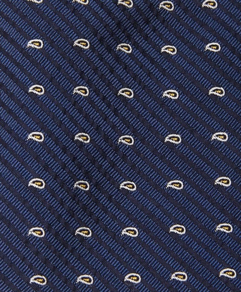 Navy / Yellow Brooks Brothers Silk Striped Paisley Men Ties | JBI-429736