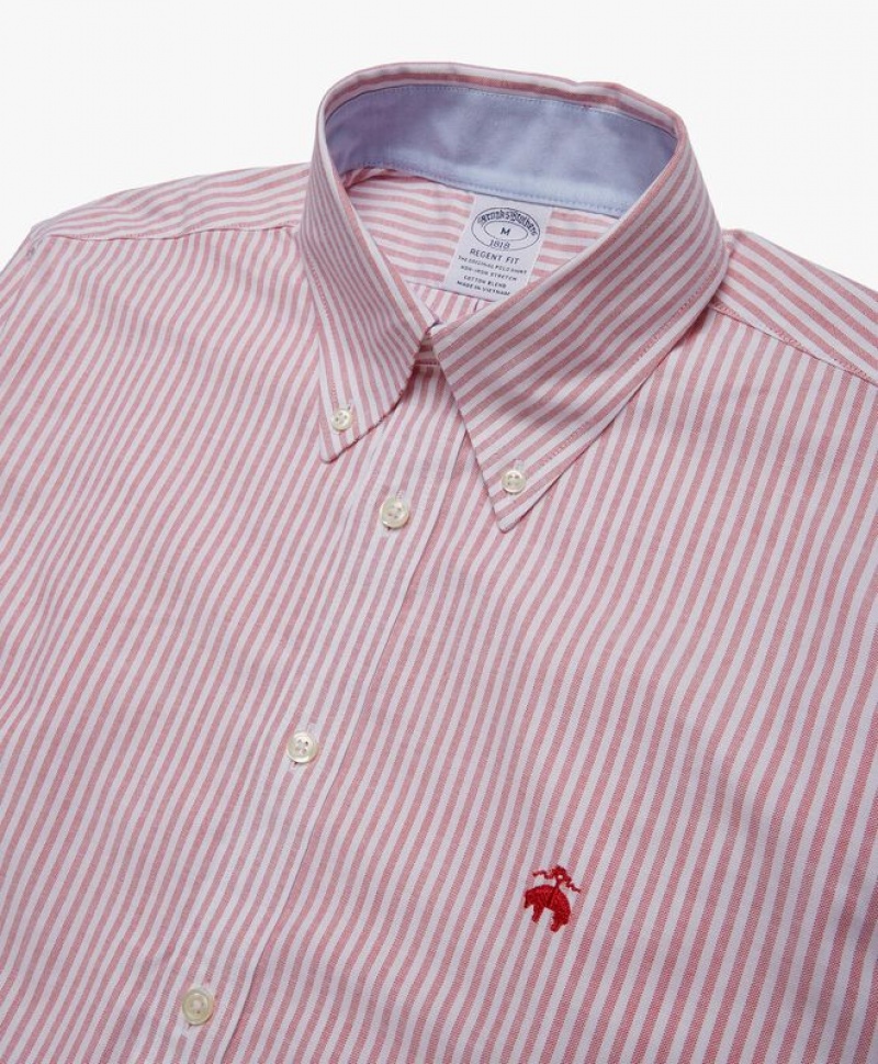 Pink Brooks Brothers Regent Regular-fit Non-iron, Oxford Stretch, Button-Down Collar Men Shirts | KST-695740