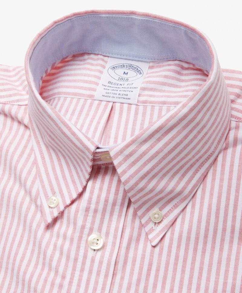 Pink Brooks Brothers Regent Regular-fit Non-iron, Oxford Stretch, Button-Down Collar Men Shirts | KST-695740