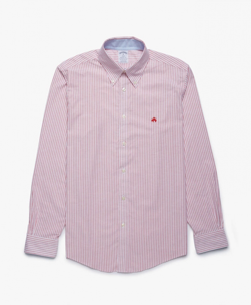 Pink Brooks Brothers Regent Regular-fit Non-iron, Oxford Stretch, Button-Down Collar Men Shirts | KST-695740