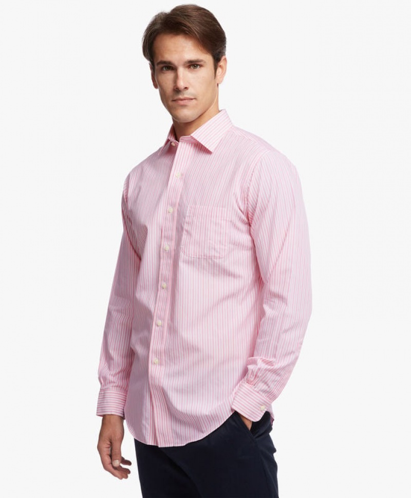 Pink Brooks Brothers Regent Regular-fit Non-iron, Oxford Stretch, Ainsley Collar Men Shirts | VFI-268735