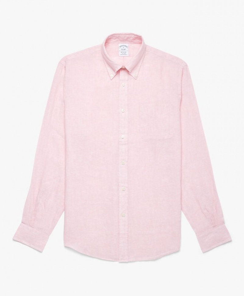 Pink Brooks Brothers Regent regular fit Irish Linen Men Shirts | GHI-307459