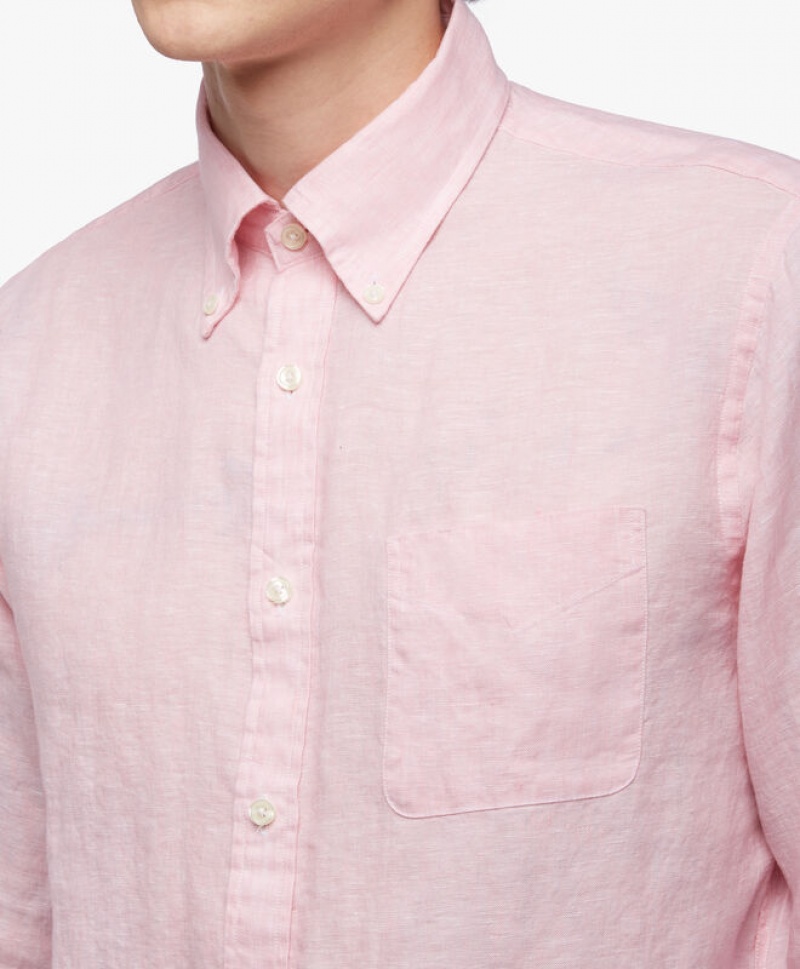 Pink Brooks Brothers Regent regular fit Irish Linen Men Shirts | GHI-307459