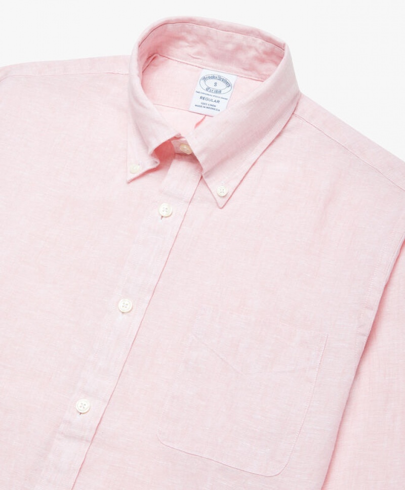 Pink Brooks Brothers Regent regular fit Irish Linen Men Shirts | GHI-307459