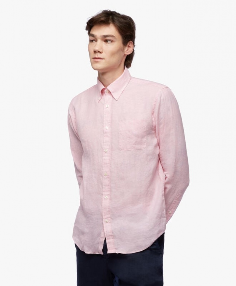 Pink Brooks Brothers Regent regular fit Irish Linen Men Shirts | GHI-307459