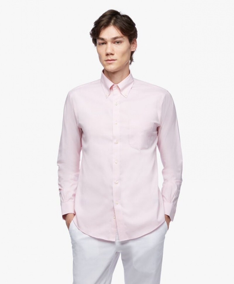 Pink Brooks Brothers Regular Fit Pastel Pink Non-Iron Pinpoint Button Down Men Shirts | FBA-052683