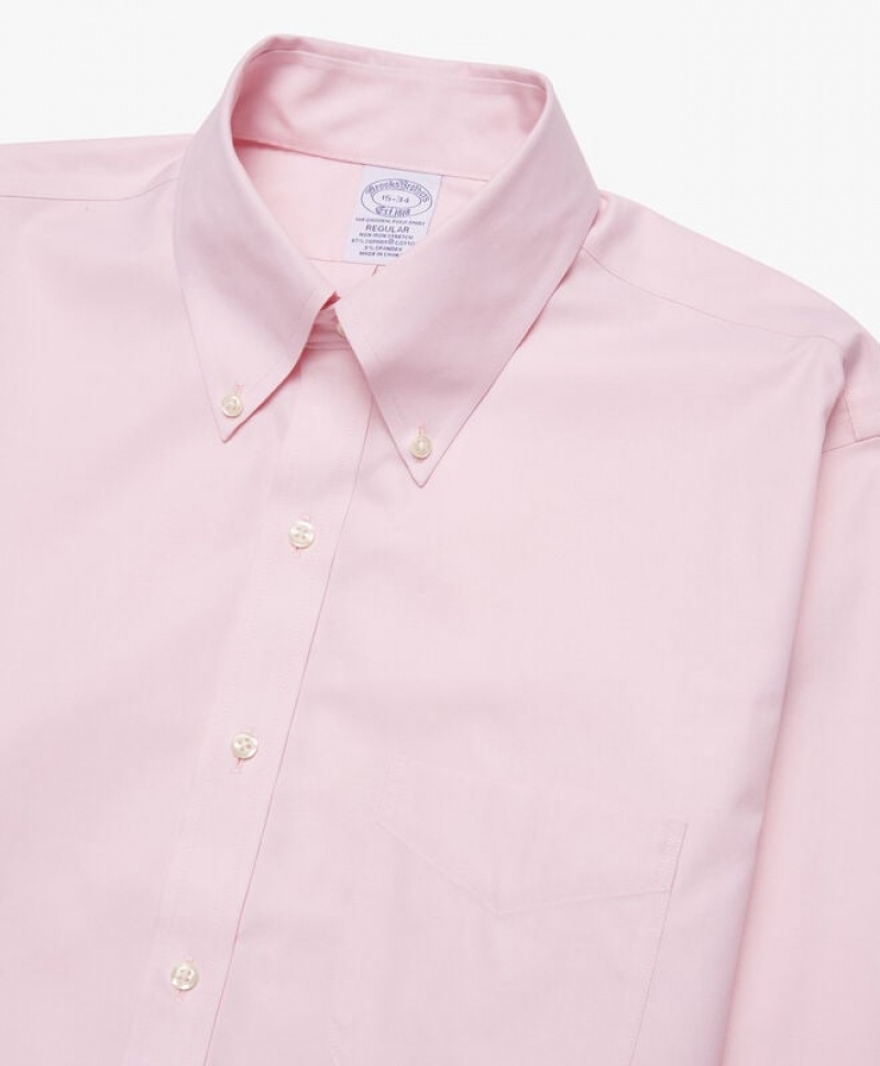 Pink Brooks Brothers Regular Fit Pastel Pink Non-Iron Pinpoint Button Down Men Shirts | FBA-052683