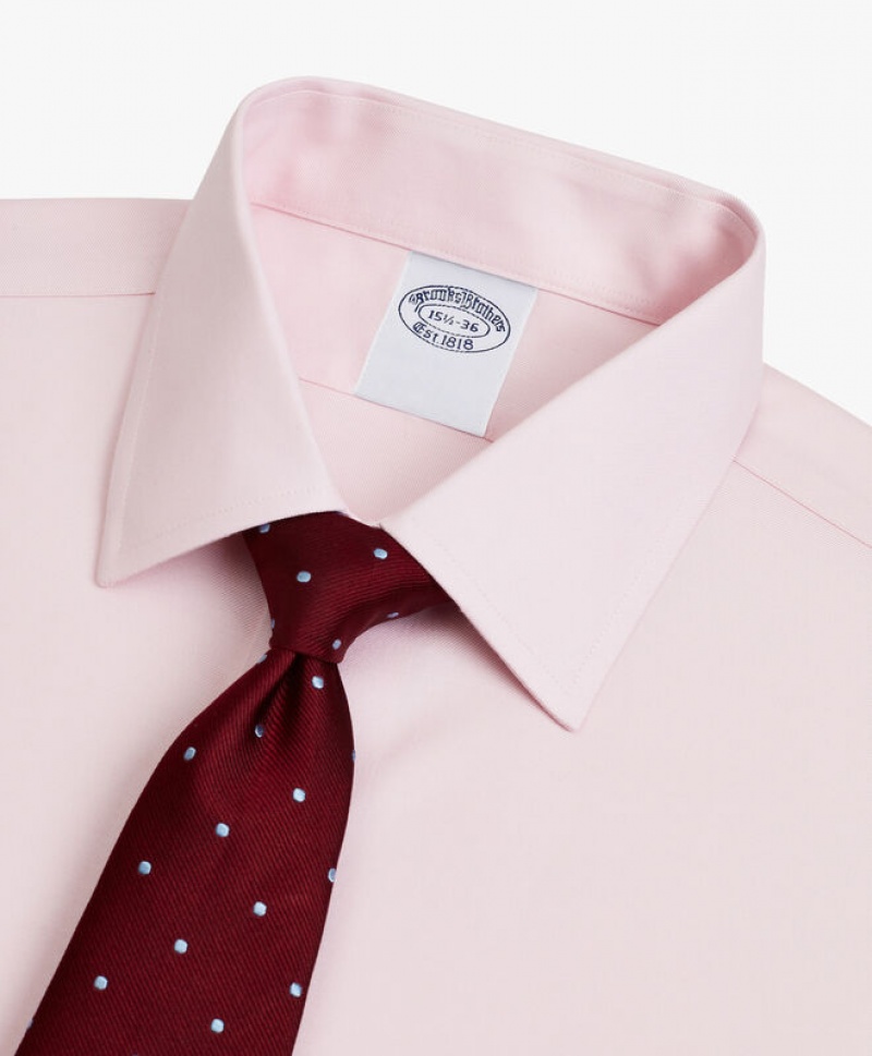 Pink Brooks Brothers Regular Fit Pastel Pink Non-Iron Twill Ainsley Collar Men Shirts | ILY-918730