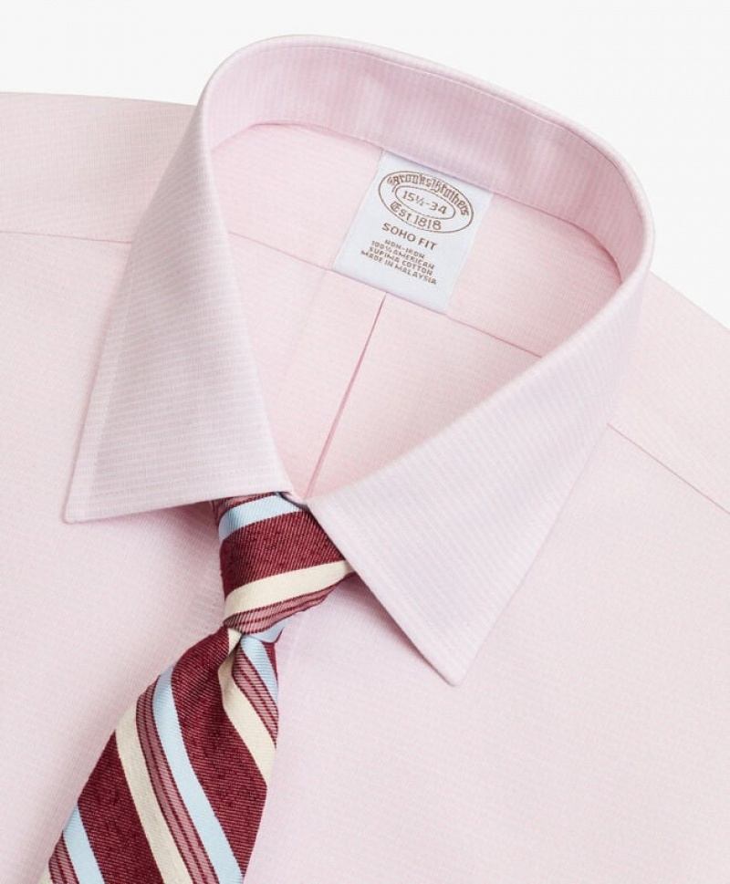 Pink Brooks Brothers Soho Extra-slim Fit Non-iron, Dobby, Ainsley Collar Men Shirts | KGE-604275