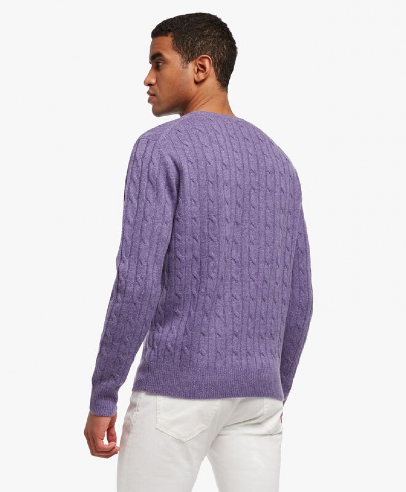 Purple Brooks Brothers Cable-Knit Crew-Neck Men Sweaters | NCD-069547