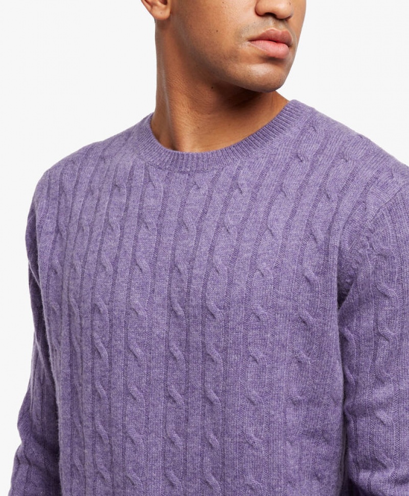 Purple Brooks Brothers Cable-Knit Crew-Neck Men Sweaters | NCD-069547