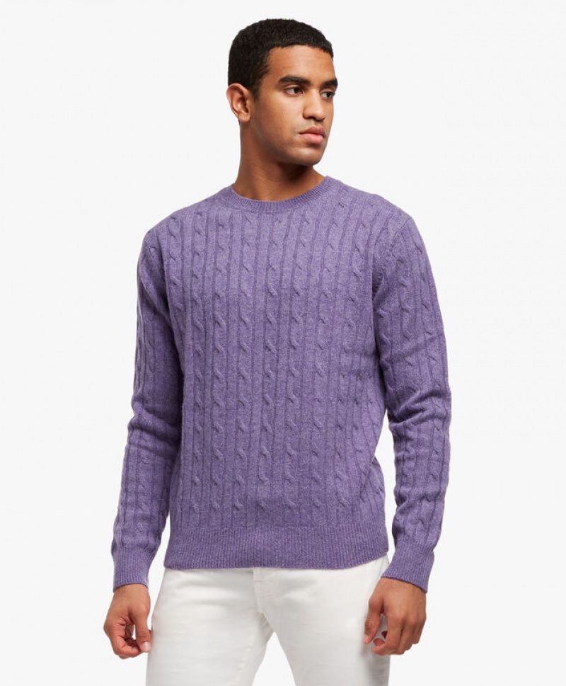 Purple Brooks Brothers Cable-Knit Crew-Neck Men Sweaters | NCD-069547