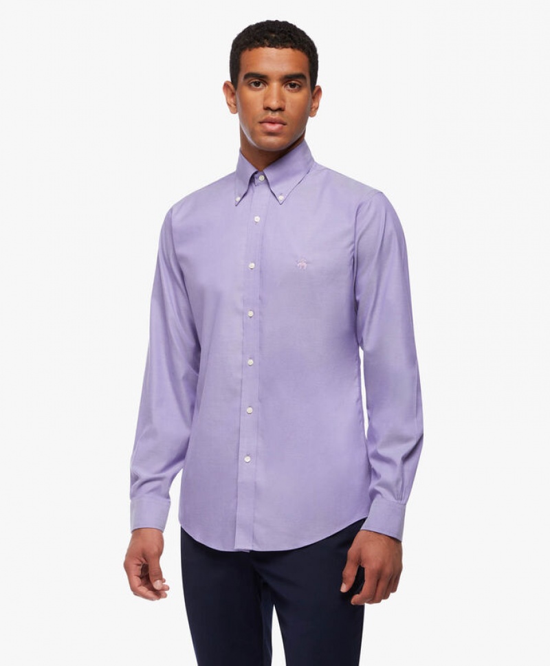 Purple Brooks Brothers Regular Fit Purple Non-Iron Button Down Men Shirts | OWK-028617