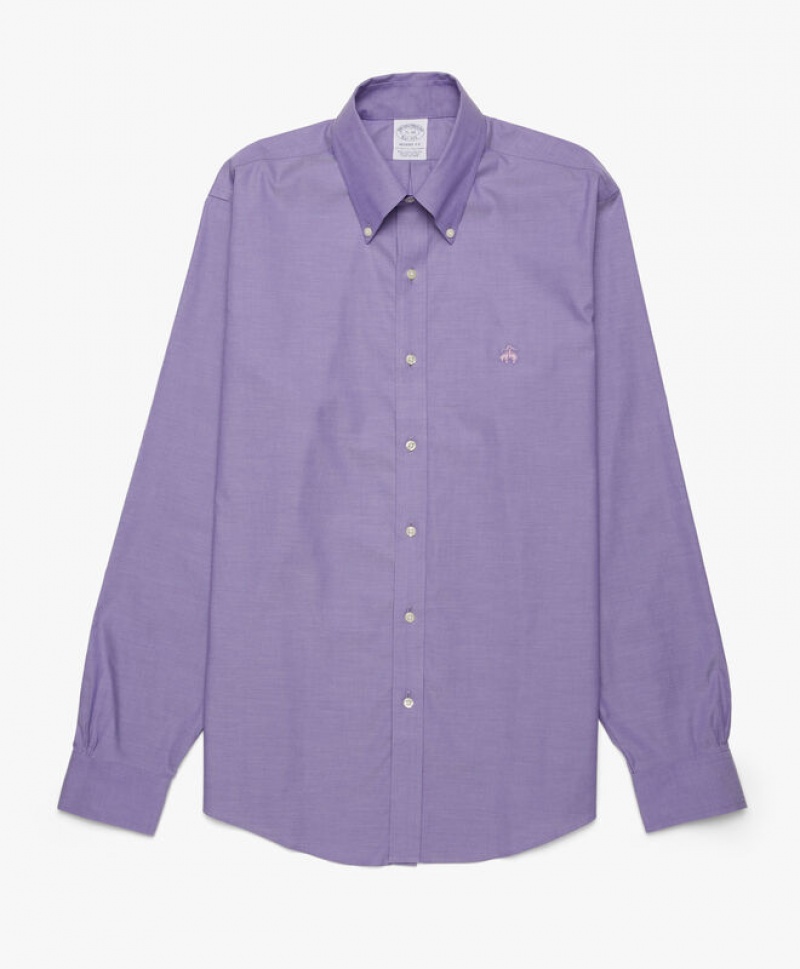 Purple Brooks Brothers Regular Fit Purple Non-Iron Button Down Men Shirts | OWK-028617