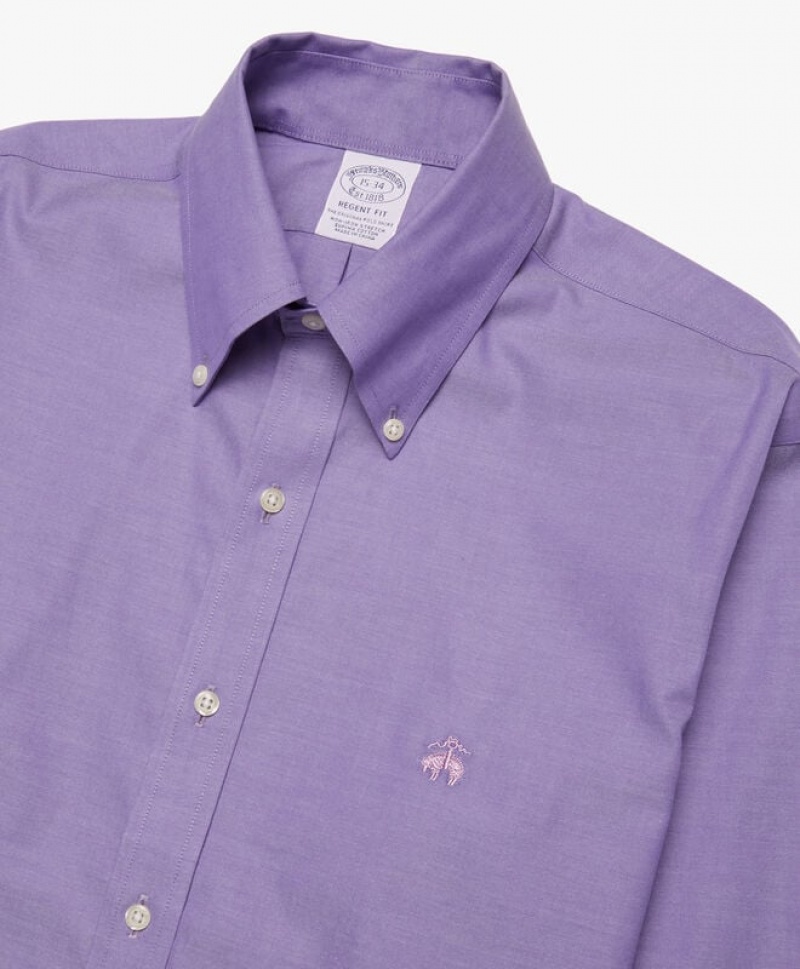 Purple Brooks Brothers Regular Fit Purple Non-Iron Button Down Men Shirts | OWK-028617