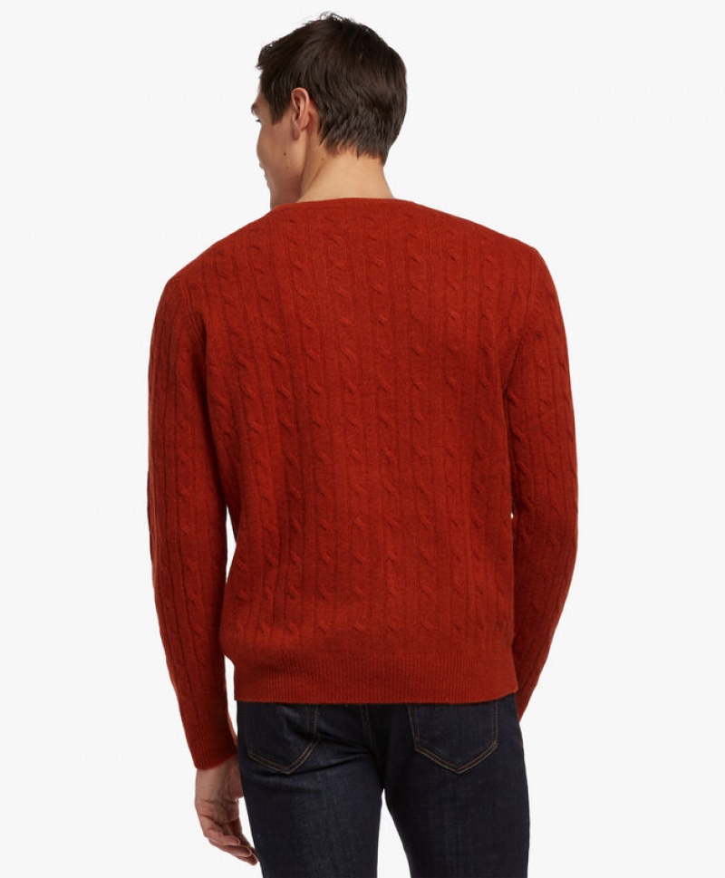 Red Brooks Brothers Cable-Knit Crew-Neck Men Sweaters | UID-495630