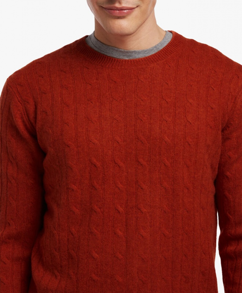 Red Brooks Brothers Cable-Knit Crew-Neck Men Sweaters | UID-495630