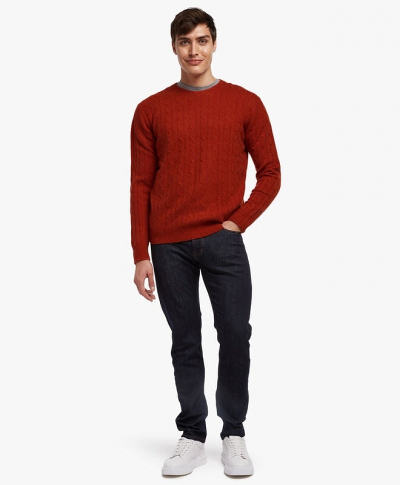 Red Brooks Brothers Cable-Knit Crew-Neck Men Sweaters | UID-495630