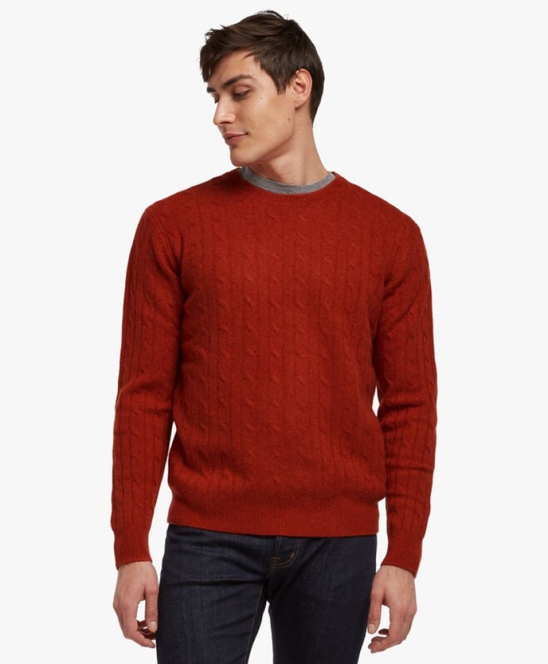 Red Brooks Brothers Cable-Knit Crew-Neck Men Sweaters | UID-495630