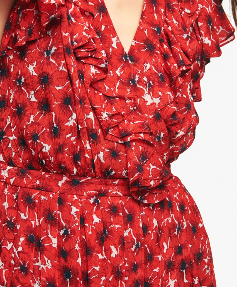 Red Brooks Brothers Chiffon Poppy Print Women Dresses | VPQ-739401