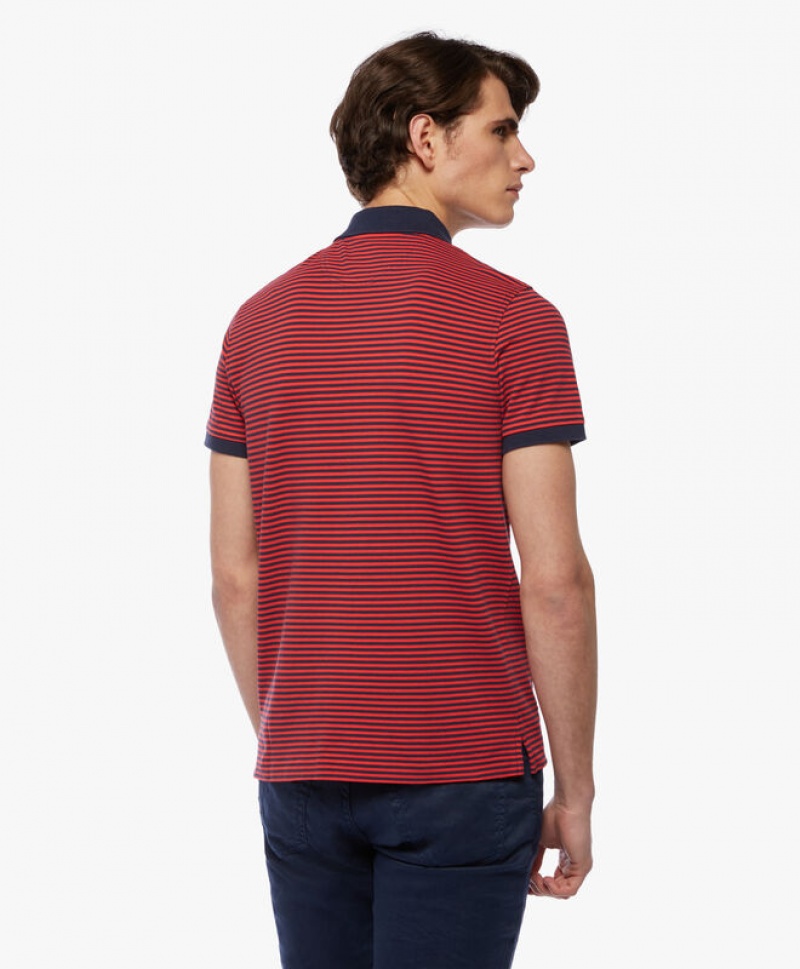 Red Brooks Brothers Feeder Stripe Pique Slim Fit Men Polo | VYJ-035947