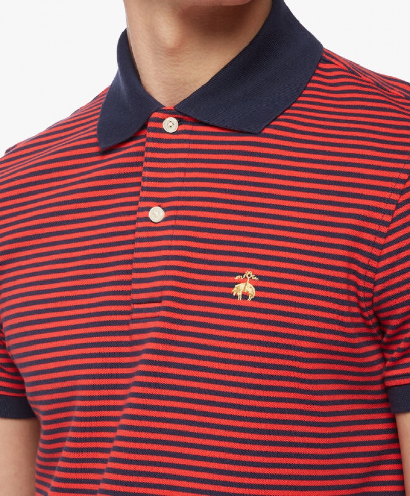 Red Brooks Brothers Feeder Stripe Pique Slim Fit Men Polo | VYJ-035947