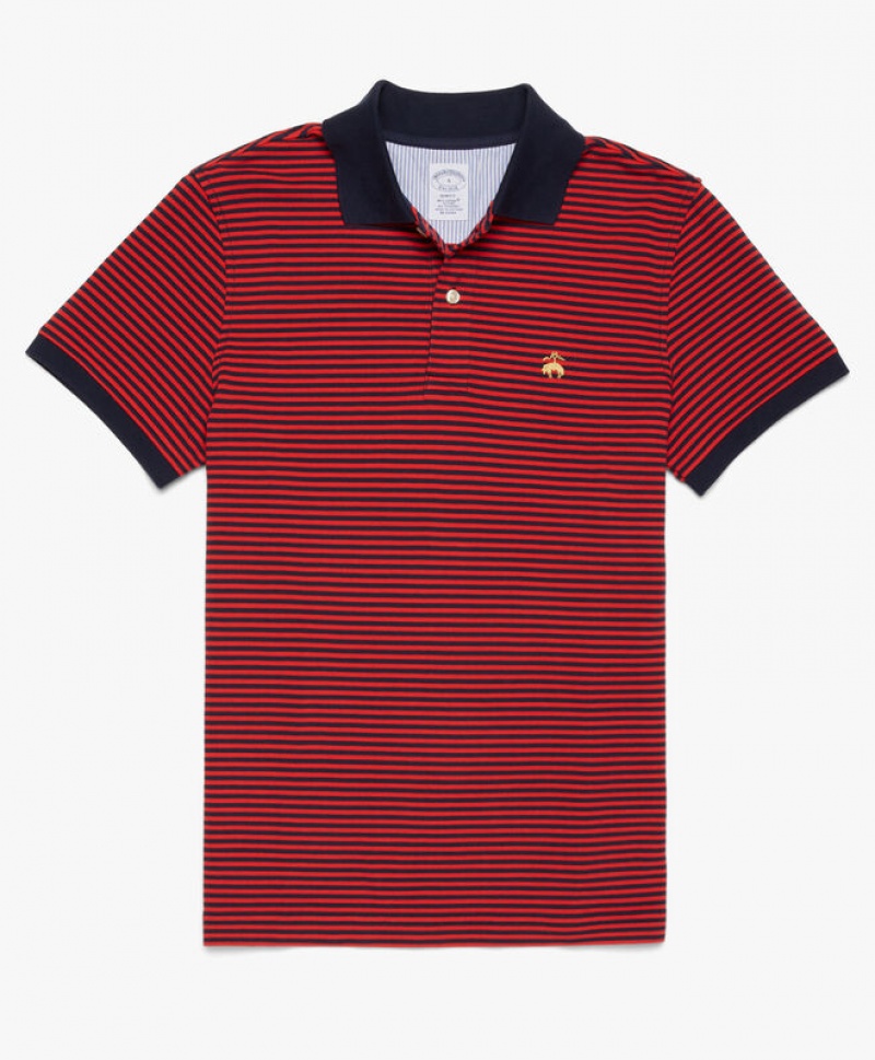 Red Brooks Brothers Feeder Stripe Pique Slim Fit Men Polo | VYJ-035947