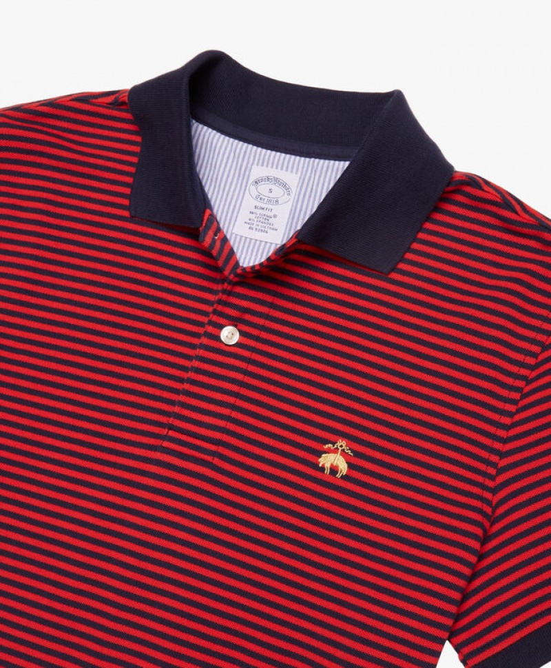 Red Brooks Brothers Feeder Stripe Pique Slim Fit Men Polo | VYJ-035947