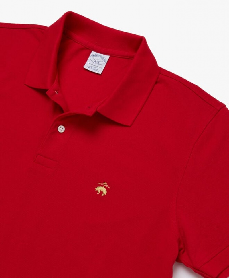 Red Brooks Brothers Slim-fit Sleeves Pique Men Polo | LCZ-170342