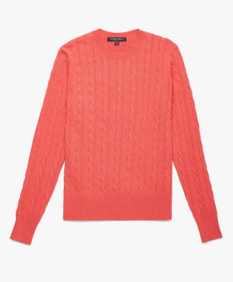 Red Brooks Brothers Supima Cotton Cable Women Sweaters | YSP-832791