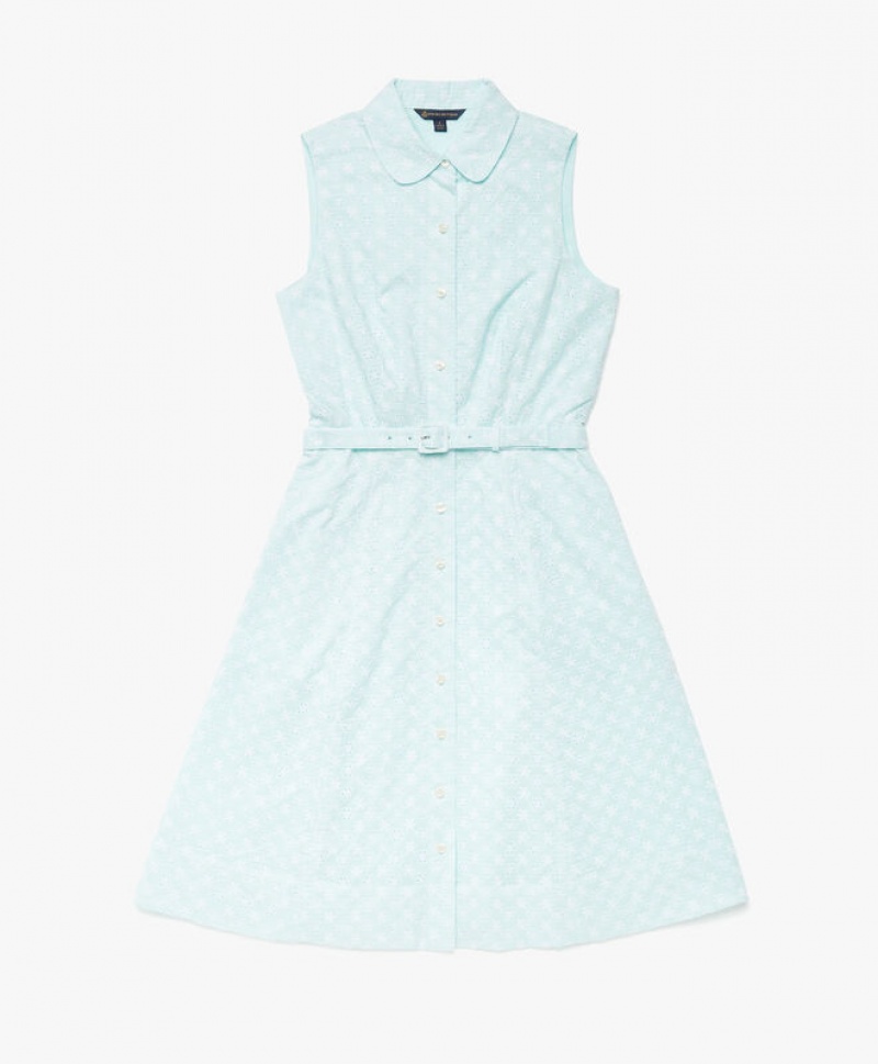 Turquoise / Light Turquoise Brooks Brothers Classic Cotton Women Dresses | XNJ-019438